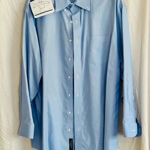 Jos A. Bank Traveler Dress Shirt Wrinkle Free Blue Striped Men's Size 17 1/2-34